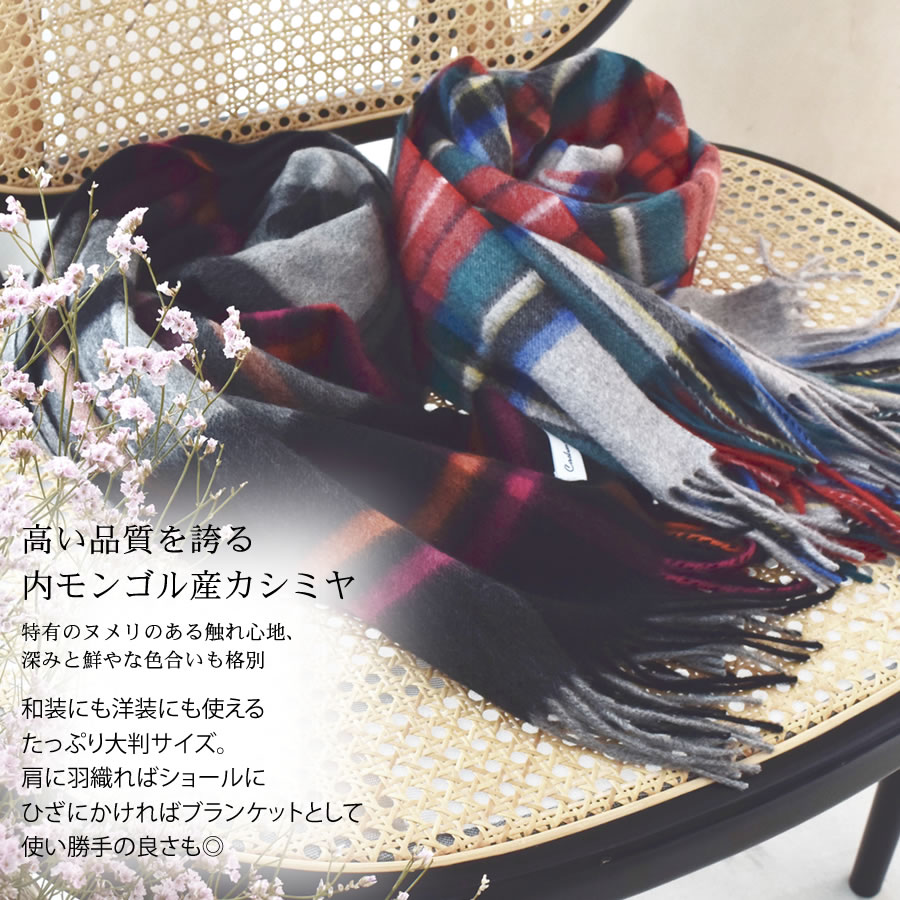 【公式限定名入れ刺繍無料】カシミヤ100％ ストール 大判 チェック 柄ストール【200cm×60cm】カシミア チェックストール  秋冬 厚手 マフラー クリスマス ギフト