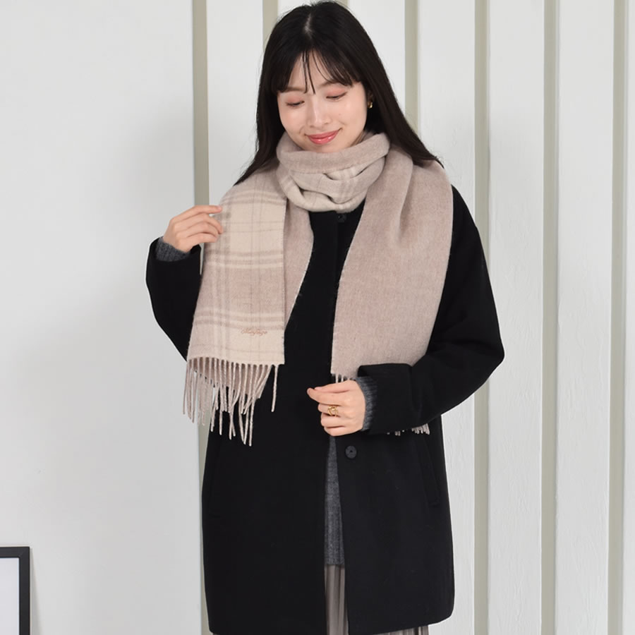 【名入れ刺繍対応】カシミヤ混 マフラー  チェック柄 リバーシブル 両面 カシミヤ混 マフラー 手洗いレディース 秋 冬 ラッピング プレゼント 母の日 ギフト クリスマス マフラー カシミア カシミヤストール(cw6062)