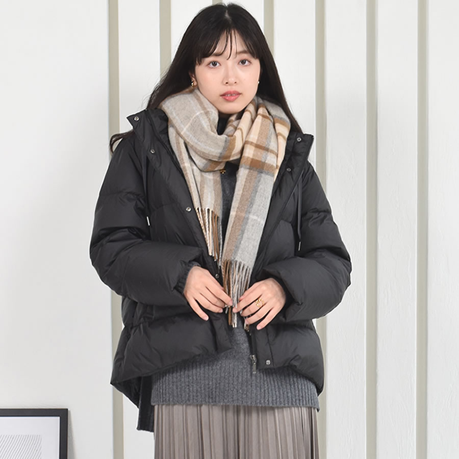 【名入れ刺繍】カシミヤ混ストール チェック柄 大判 ウールストール   手洗い  レディース 秋 冬 ラッピング プレゼント 母の日 ギフト クリスマス マフラー カシミア カシミヤストール (cw2466)