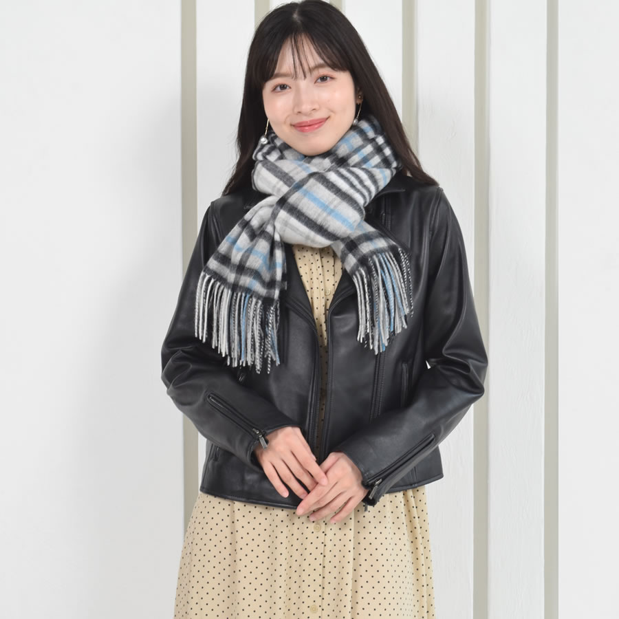 【名入れ刺繍】カシミヤ混ストール チェック柄 大判 ウールストール   手洗い  レディース 秋 冬 ラッピング プレゼント 母の日 ギフト クリスマス マフラー カシミア カシミヤストール (cw2466)