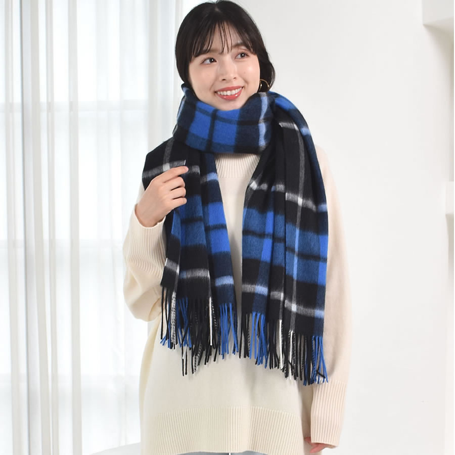 【名入れ刺繍】カシミヤ混ストール チェック柄 大判 ウールストール   手洗い  レディース 秋 冬 ラッピング プレゼント 母の日 ギフト クリスマス マフラー カシミア カシミヤストール (cw2466)