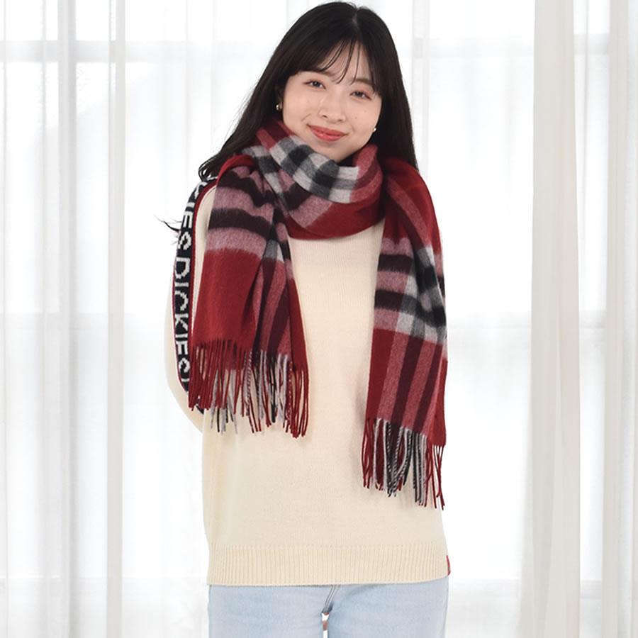【名入れ刺繍】カシミヤ混ストール チェック柄 大判 ウールストール   手洗い  レディース 秋 冬 ラッピング プレゼント 母の日 ギフト クリスマス マフラー カシミア カシミヤストール (cw2466)
