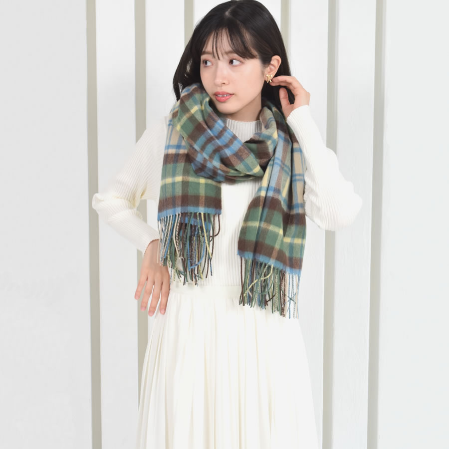 【名入れ刺繍】カシミヤ混ストール チェック柄 大判 ウールストール   手洗い  レディース 秋 冬 ラッピング プレゼント 母の日 ギフト クリスマス マフラー カシミア カシミヤストール (cw2466)