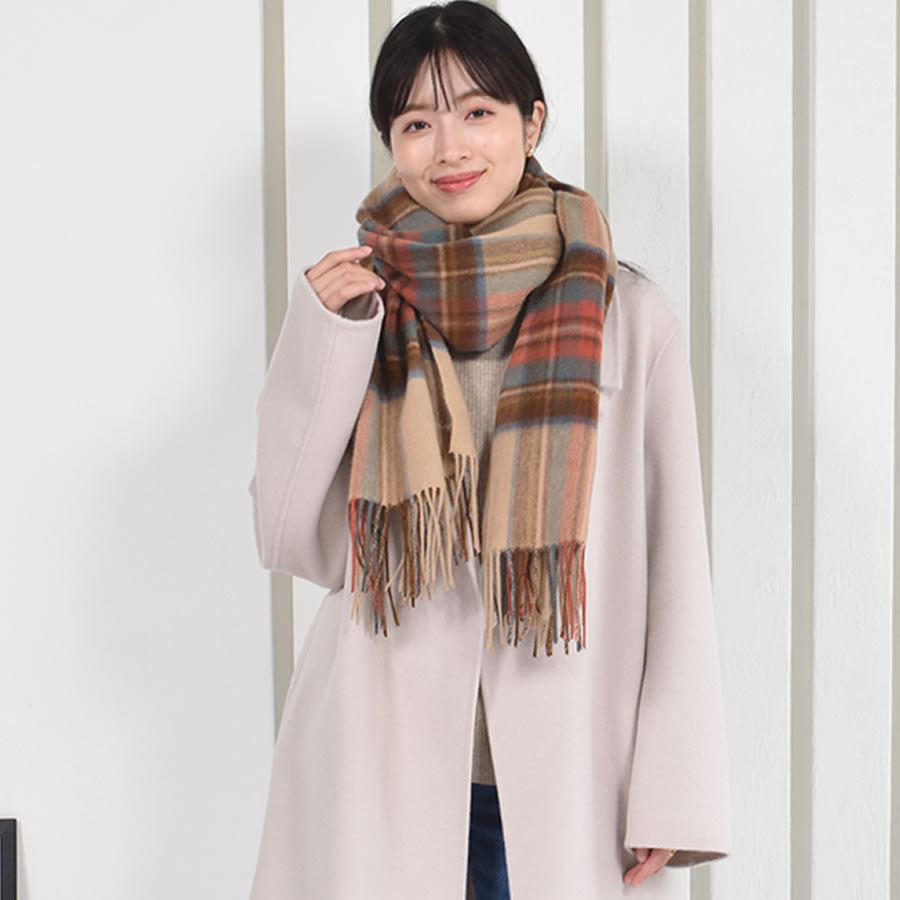【名入れ刺繍】カシミヤ混ストール チェック柄 大判 ウールストール   手洗い  レディース 秋 冬 ラッピング プレゼント 母の日 ギフト クリスマス マフラー カシミア カシミヤストール (cw2466)