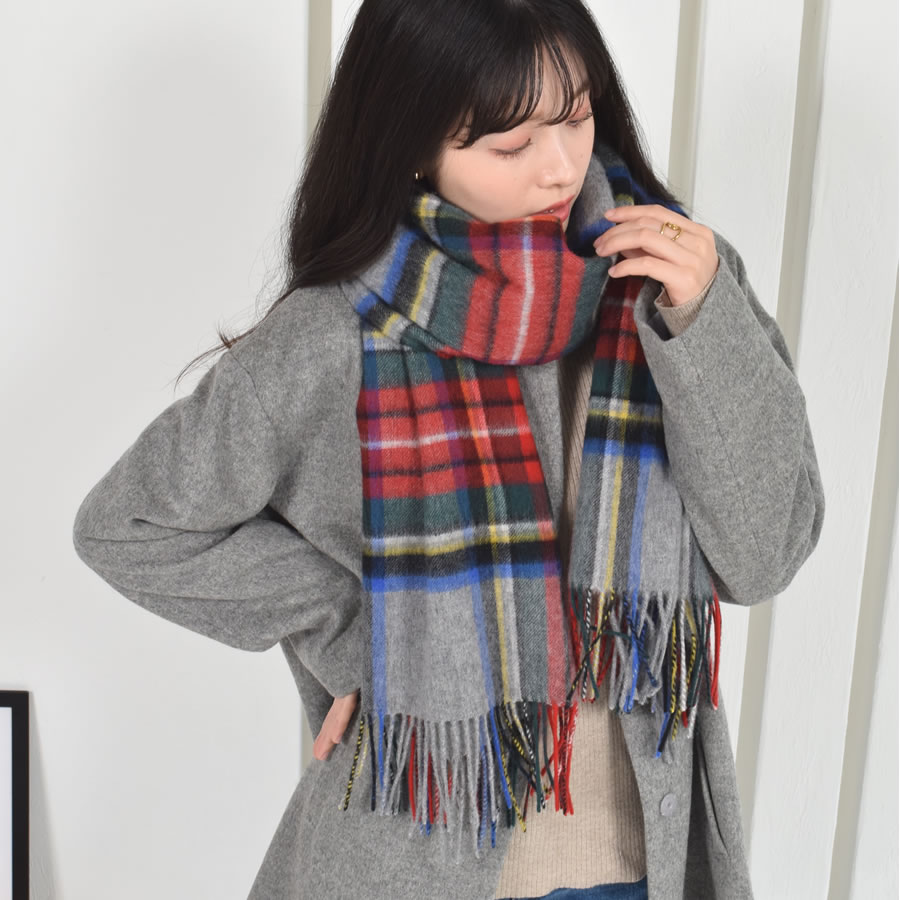 【名入れ刺繍】カシミヤ混ストール チェック柄 大判 ウールストール   手洗い  レディース 秋 冬 ラッピング プレゼント 母の日 ギフト クリスマス マフラー カシミア カシミヤストール (cw2466)