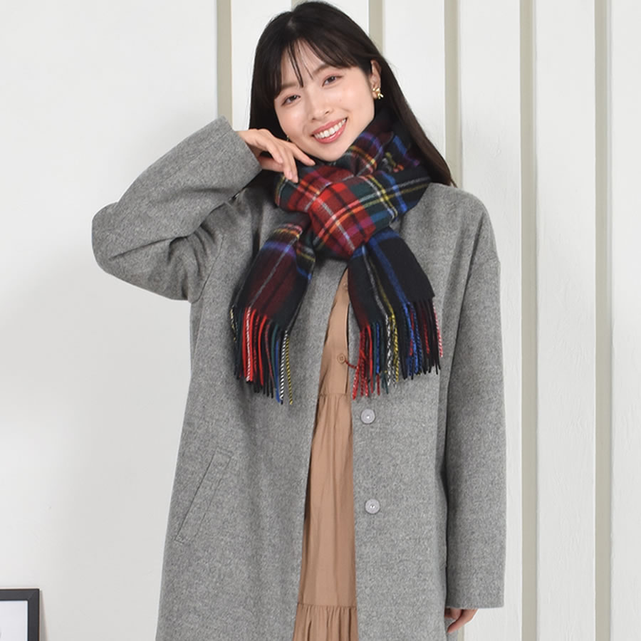 【名入れ刺繍】カシミヤ混ストール チェック柄 大判 ウールストール   手洗い  レディース 秋 冬 ラッピング プレゼント 母の日 ギフト クリスマス マフラー カシミア カシミヤストール (cw2466)