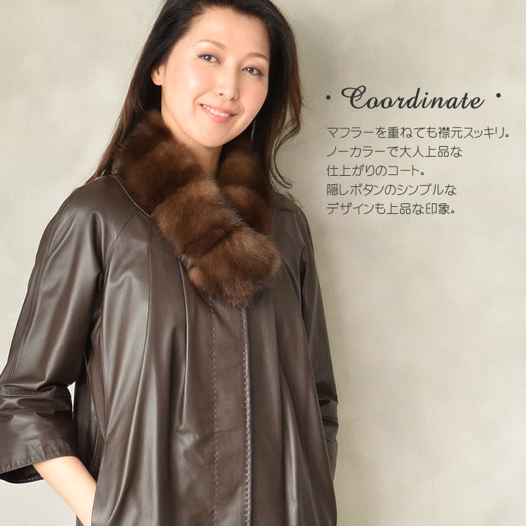 ラム レザー ノーカラー コート レザー 革 毛皮・ファー アウター 女性用 レデイース プレゼント ギフト ミセス ファッション(la1070)