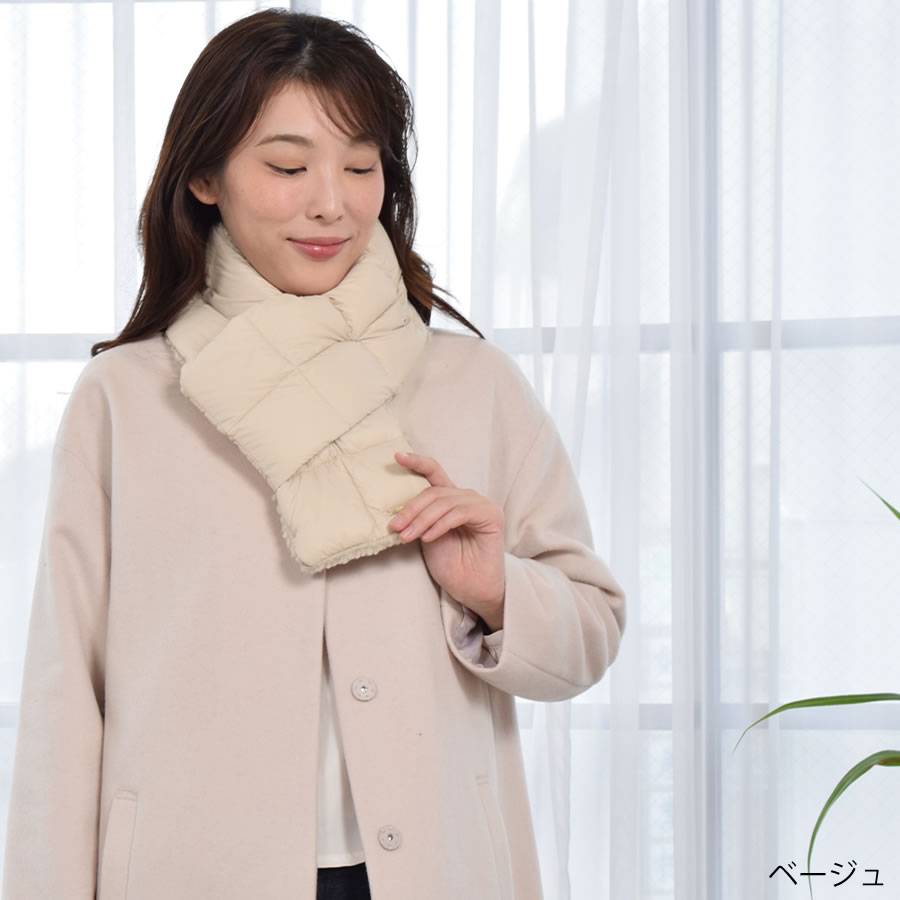 ダウンマフラー ダウン マフラー フェイクファー リバーシブル レディース 羽毛 マフラー ダウン90% 男女兼用 コンパクト かわいい 秋 冬 暖かい 冷え対策 冷えとり ユニセックス プレゼント(db1170)