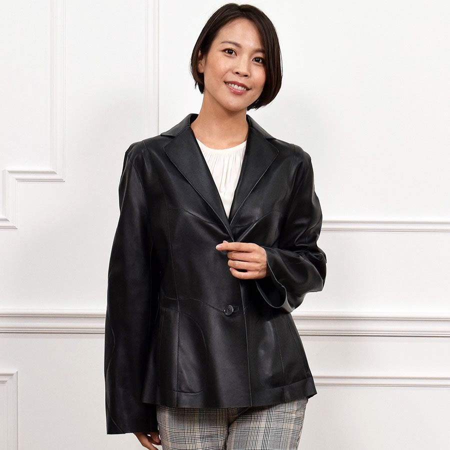 ラム レザー リバシブル ジャケット テーラード タイプ [MONCADA]レザー 革 毛皮・ファー 女性用 レデイース プレゼント ギフト ミセス ファッション(la4961)