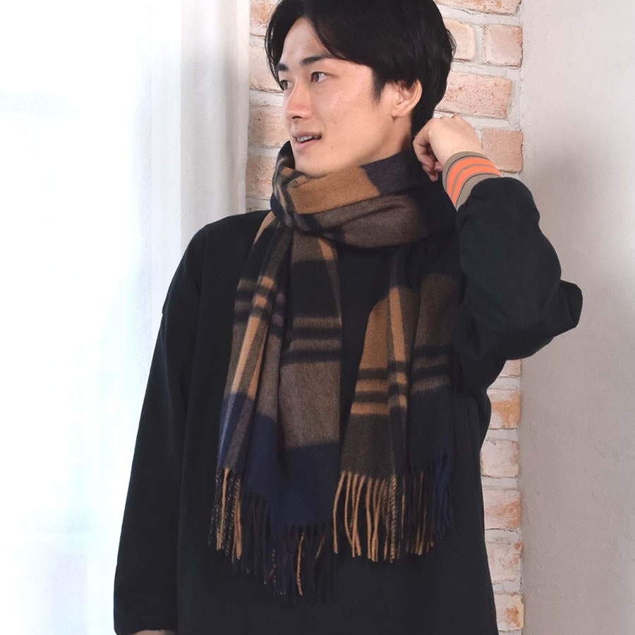 【公式限定名入れ刺繍無料】カシミヤ 100％ ストール 大判 チェック柄ストール 敬老の日【名入れ刺繍】【200cm×60cm】カシミヤストール カシミアストール チェック柄 チェックストール 秋冬 厚手 マフラー メンズマフラー ギフト クリスマス(cs1066m)