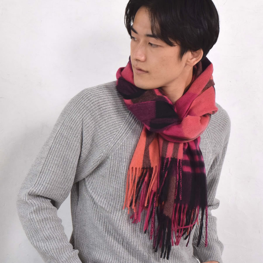 【公式限定名入れ刺繍無料】カシミヤ 100％ ストール 大判 チェック柄ストール 敬老の日【名入れ刺繍】【200cm×60cm】カシミヤストール カシミアストール チェック柄 チェックストール 秋冬 厚手 マフラー メンズマフラー ギフト クリスマス(cs1066m)