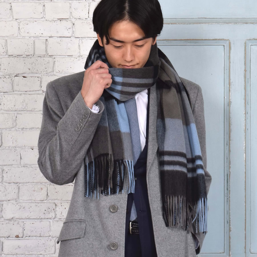【公式限定名入れ刺繍無料】カシミヤ 100％ ストール 大判 チェック柄ストール 敬老の日【名入れ刺繍】【200cm×60cm】カシミヤストール カシミアストール チェック柄 チェックストール 秋冬 厚手 マフラー メンズマフラー ギフト クリスマス(cs1066m)