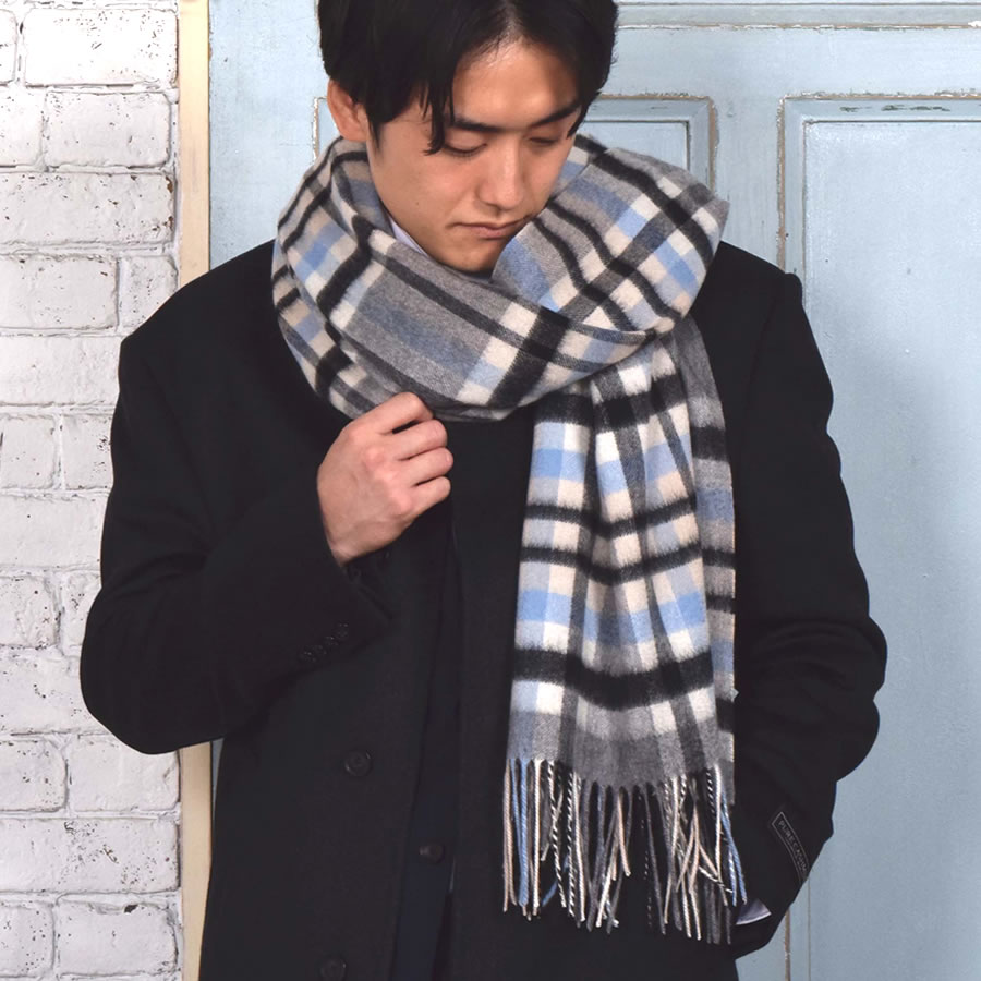 【公式限定名入れ刺繍無料】カシミヤ 100％ ストール 大判 チェック柄ストール 敬老の日【名入れ刺繍】【200cm×60cm】カシミヤストール カシミアストール チェック柄 チェックストール 秋冬 厚手 マフラー メンズマフラー ギフト クリスマス(cs1066m)