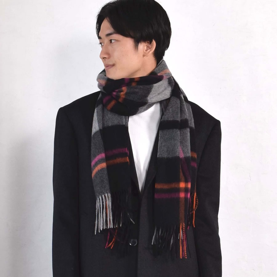 【公式限定名入れ刺繍無料】カシミヤ 100％ ストール 大判 チェック柄ストール 敬老の日【名入れ刺繍】【200cm×60cm】カシミヤストール カシミアストール チェック柄 チェックストール 秋冬 厚手 マフラー メンズマフラー ギフト クリスマス(cs1066m)