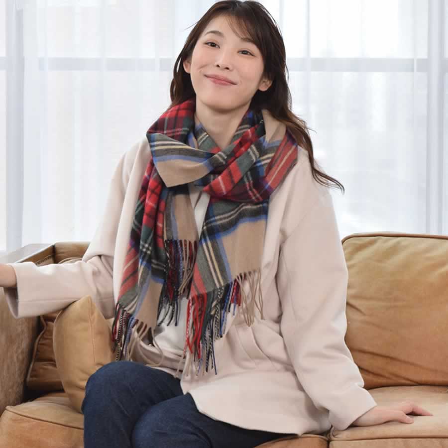 【公式限定名入れ刺繍無料】カシミヤ 100％ ストール 大判 チェック柄ストール 敬老の日【名入れ刺繍】【200cm×60cm】カシミヤストール カシミアストール チェック柄 チェックストール 秋冬 厚手 マフラー メンズマフラー ギフト クリスマス(cs1066m)