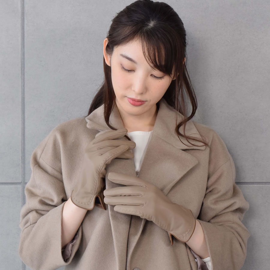 スマホ対応 革手袋 レディース エチオピアシープ ステッチ レザー手袋 グローブ[Merfirge] (LG5025)【ゆうパケット送料無料】
