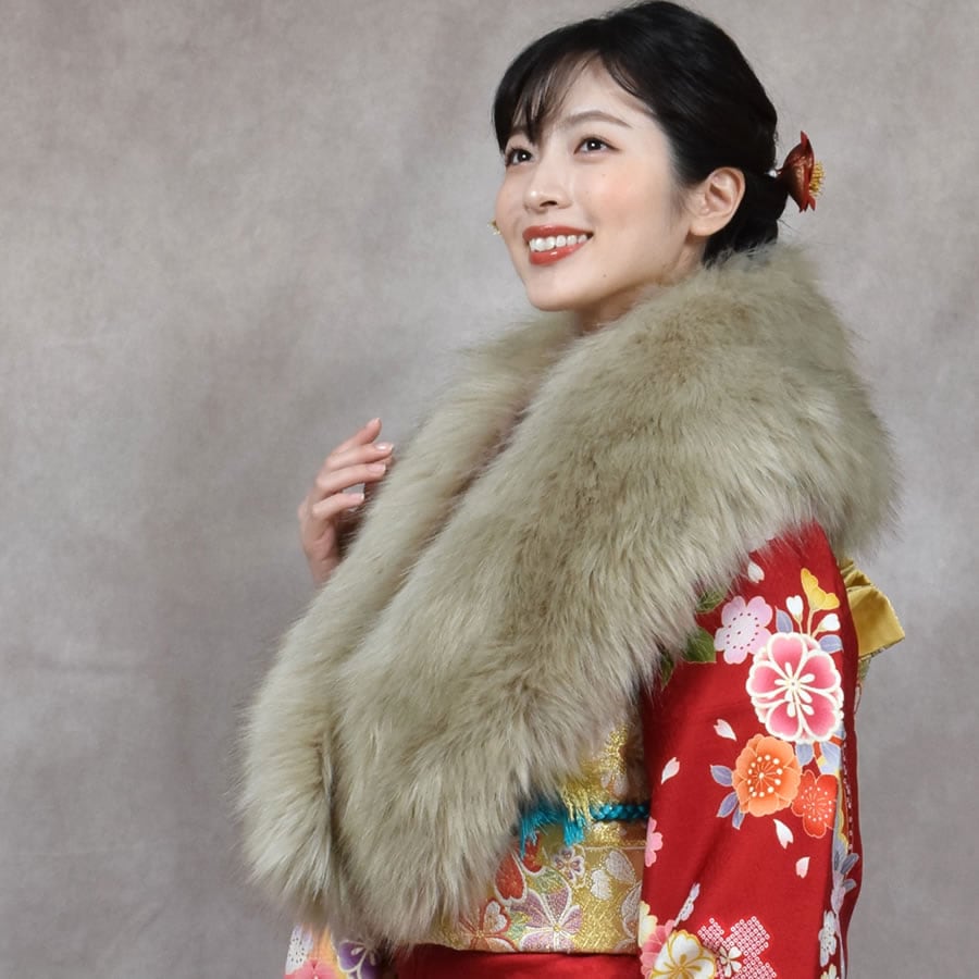 成人式 ショール フェイクファー エコファー ストール 着物 和装 振袖 レディース ファーストール 結婚式 晴れ着 ファー 女性 レディース  フォックス エコファー フォックスショール(EF1023)