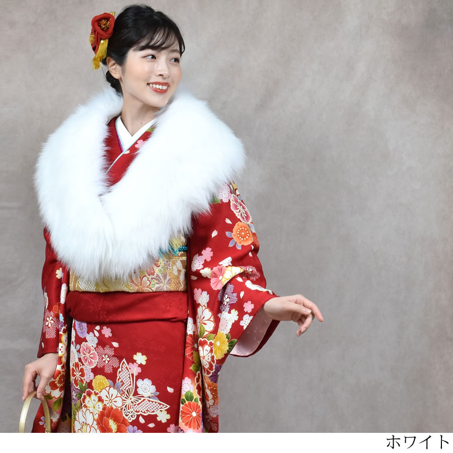 成人式 ショール フェイクファー エコファー ストール 着物 和装 振袖 レディース ファーストール 結婚式 晴れ着 ファー 女性 レディース  フォックス エコファー フォックスショール(EF1023)