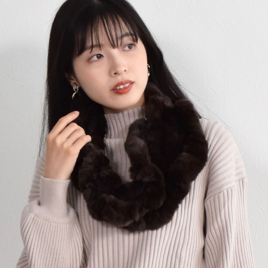 レッキス ラビット スヌード ファースヌード レディース 冬 防寒具 マフラー 毛皮 ファーマフラー スカーフ snood レディス ミセス ファッション(FM3608)