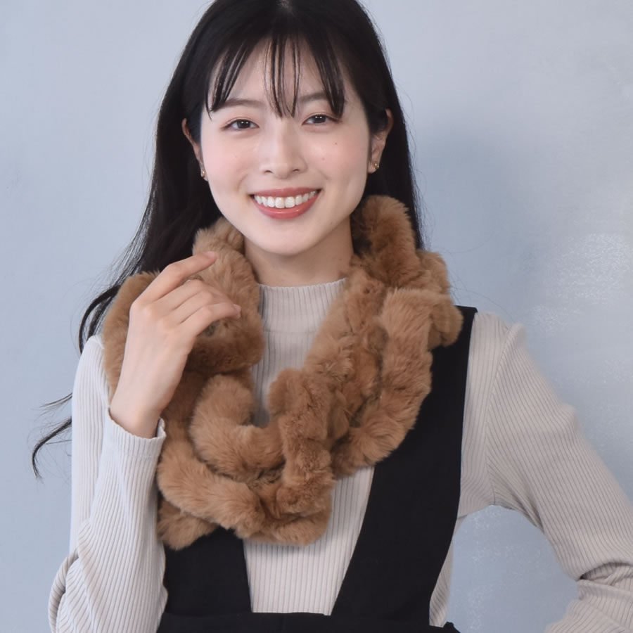 レッキス ラビット スヌード ファースヌード レディース 冬 防寒具 マフラー 毛皮 ファーマフラー スカーフ snood レディス ミセス ファッション(FM3608)