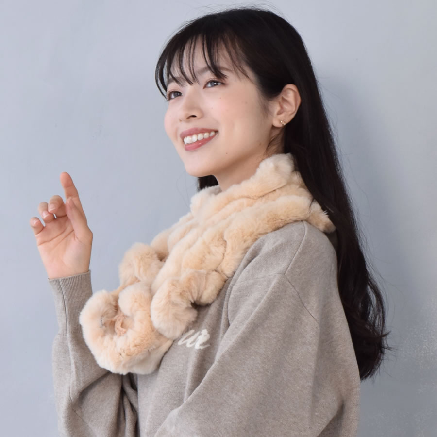 レッキス ラビット スヌード ファースヌード レディース 冬 防寒具 マフラー 毛皮 ファーマフラー スカーフ snood レディス ミセス ファッション(FM3608)