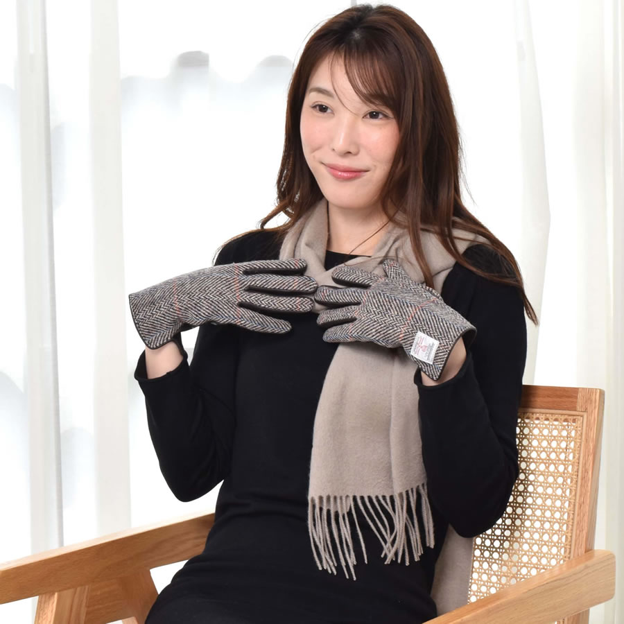 【名入れ刺繍対応】ギフトセット カシミヤ 100％ 無地 マフラー ＆ ハリスツイード 手袋  ギフト セット  [Merfirge]  Harris Tweed 本革 ラム革 レザー グローブ スマホ対応  クリスマス ギフト プレゼント(xs1223)