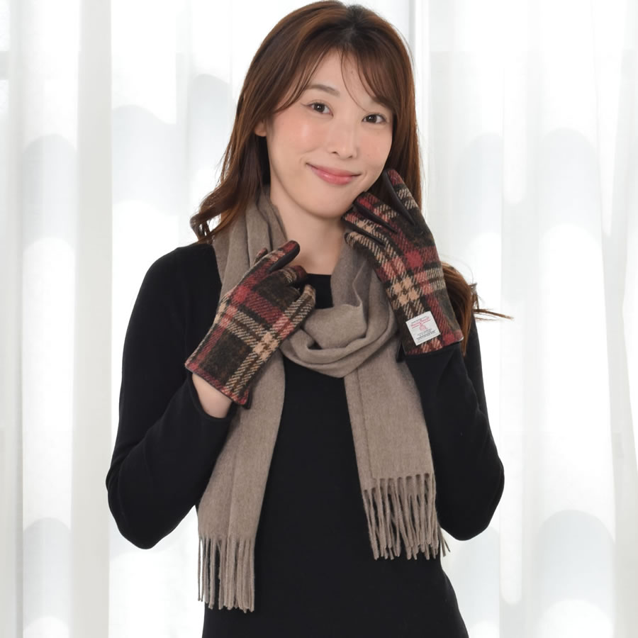 【名入れ刺繍対応】ギフトセット カシミヤ 100％ 無地 マフラー ＆ ハリスツイード 手袋  ギフト セット  [Merfirge]  Harris Tweed 本革 ラム革 レザー グローブ スマホ対応  クリスマス ギフト プレゼント(xs1223)