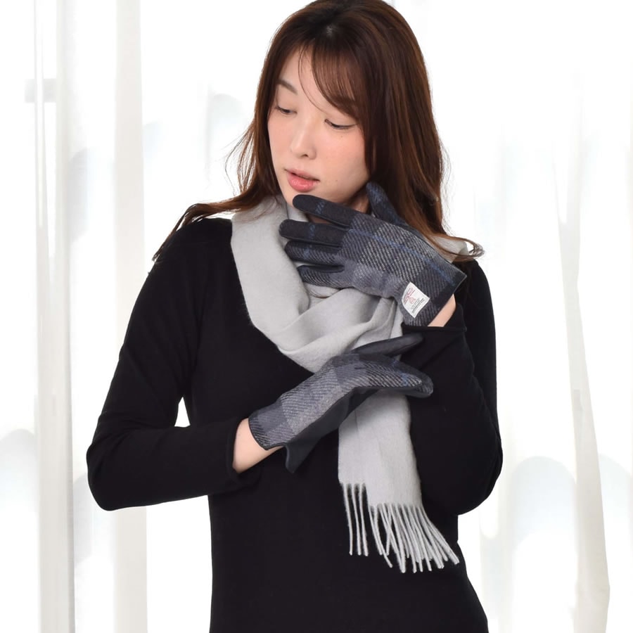 【名入れ刺繍対応】ギフトセット カシミヤ 100％ 無地 マフラー ＆ ハリスツイード 手袋  ギフト セット  [Merfirge]  Harris Tweed 本革 ラム革 レザー グローブ スマホ対応  クリスマス ギフト プレゼント(xs1223)