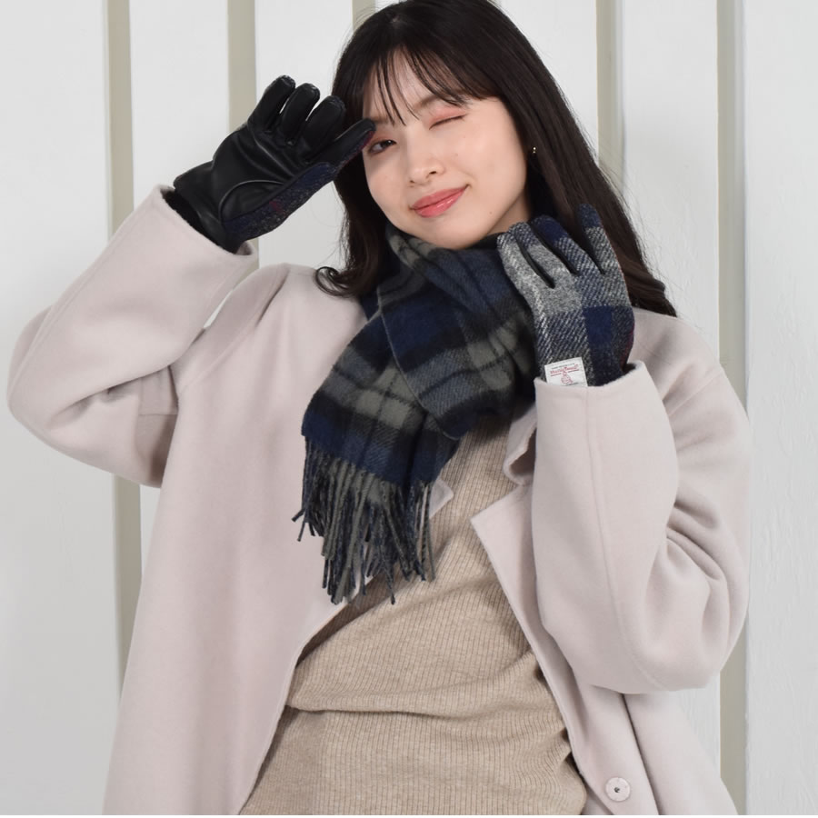 【名入れ刺繍対応】ギフトセット カシミヤ混 リバーシブル マフラー ＆  手袋  ギフト セット  【名入れ刺繍対応】[Merfirge]  グローブ スマホ対応  クリスマス ギフト プレゼント(xs2437)