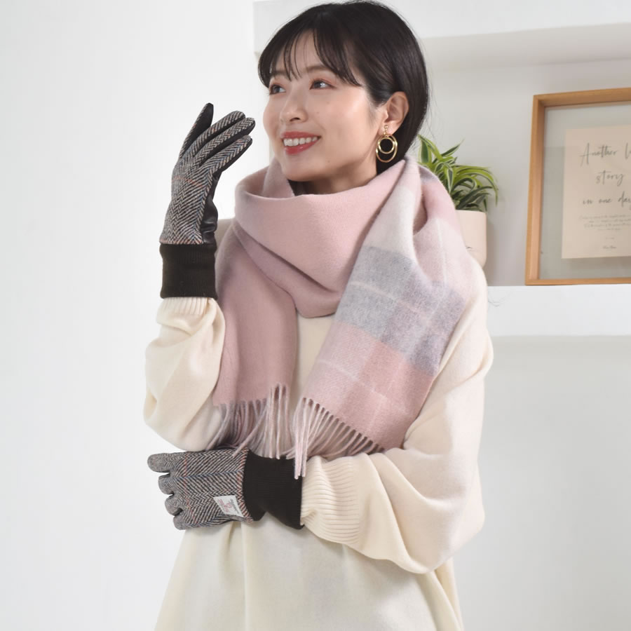 【名入れ刺繍対応】ギフトセット カシミヤ混 リバーシブル マフラー ＆  手袋  ギフト セット  【名入れ刺繍対応】[Merfirge]  グローブ スマホ対応  クリスマス ギフト プレゼント(xs2437)