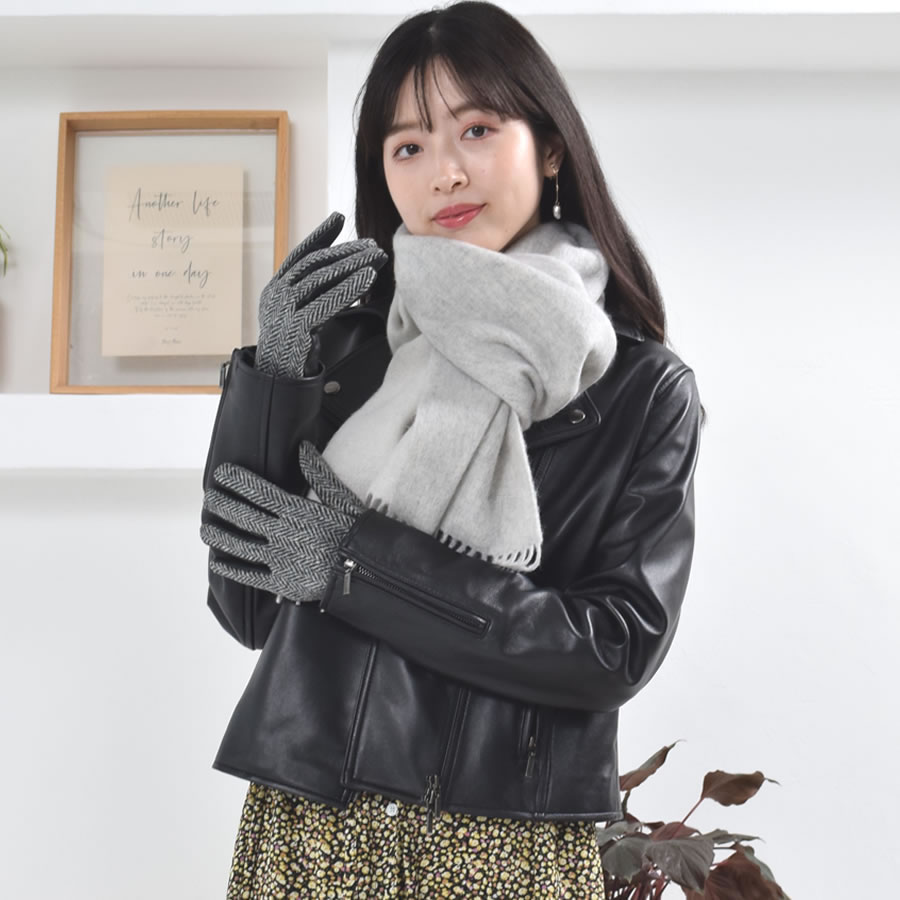 【名入れ刺繍対応】ギフトセット カシミヤ混 リバーシブル マフラー ＆  手袋  ギフト セット  【名入れ刺繍対応】[Merfirge]  グローブ スマホ対応  クリスマス ギフト プレゼント(xs2437)