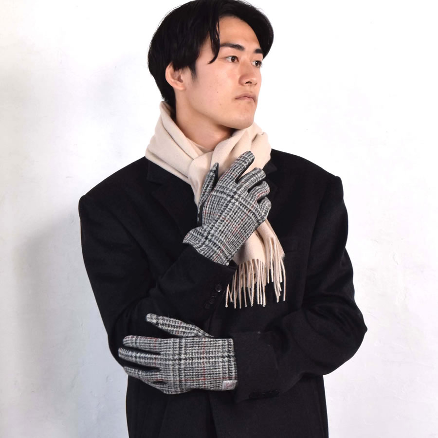 ハリスツイード グローブ 手袋  [Merfirge]Harris Tweed 本革 ラム革 レザー グローブ タッチパネル対応 スマホ対応 スマホ手袋 ウール メンズ クリスマス ギフト (HT2305)
