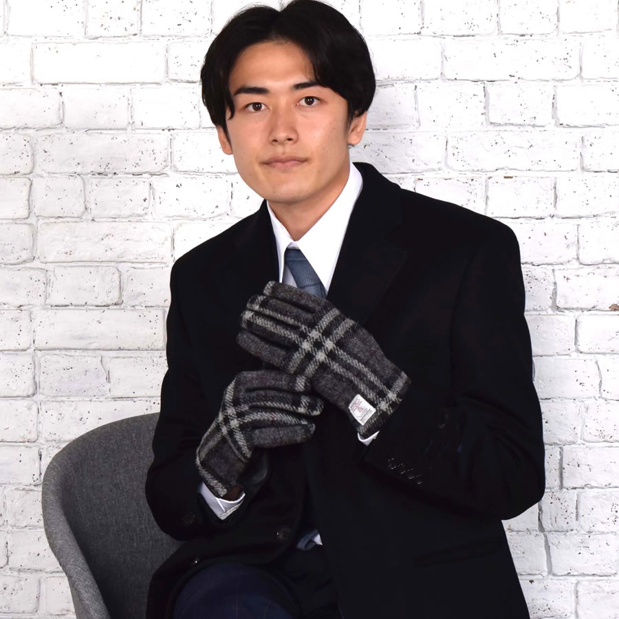 ハリスツイード グローブ 手袋  [Merfirge]Harris Tweed 本革 ラム革 レザー グローブ タッチパネル対応 スマホ対応 スマホ手袋 ウール メンズ クリスマス ギフト (HT2305)