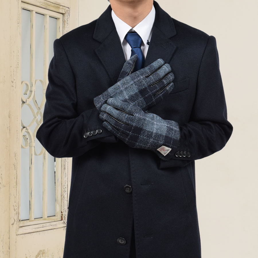 ハリスツイード グローブ 手袋  [Merfirge]Harris Tweed 本革 ラム革 レザー グローブ タッチパネル対応 スマホ対応 スマホ手袋 ウール メンズ クリスマス ギフト (HT2305)
