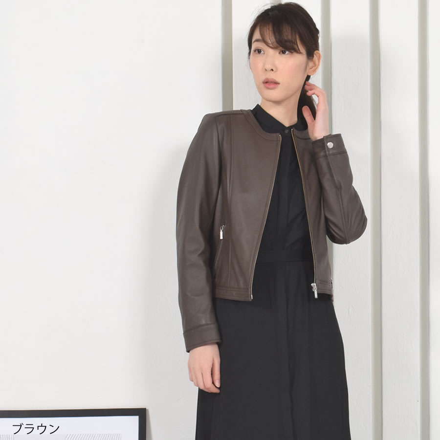 レザージャケット[Merfirge] ラム レザー ノーカラージャケット レディス 結婚式 レザー プレゼント 本革 本皮  ライダースジヤケット