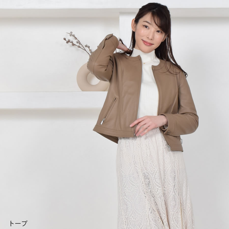 レザージャケット[Merfirge] ラム レザー ノーカラージャケット レディス 結婚式 レザー プレゼント 本革 本皮  ライダースジヤケット
