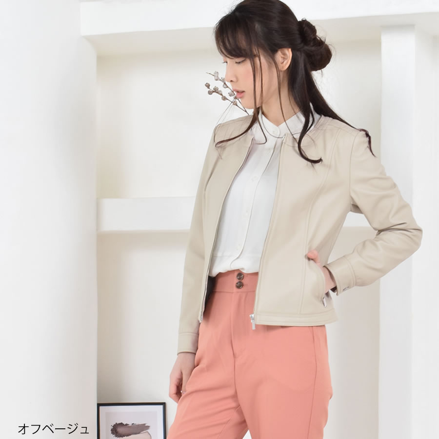 レザージャケット[Merfirge] ラム レザー ノーカラージャケット レディス 結婚式 レザー プレゼント 本革 本皮  ライダースジヤケット