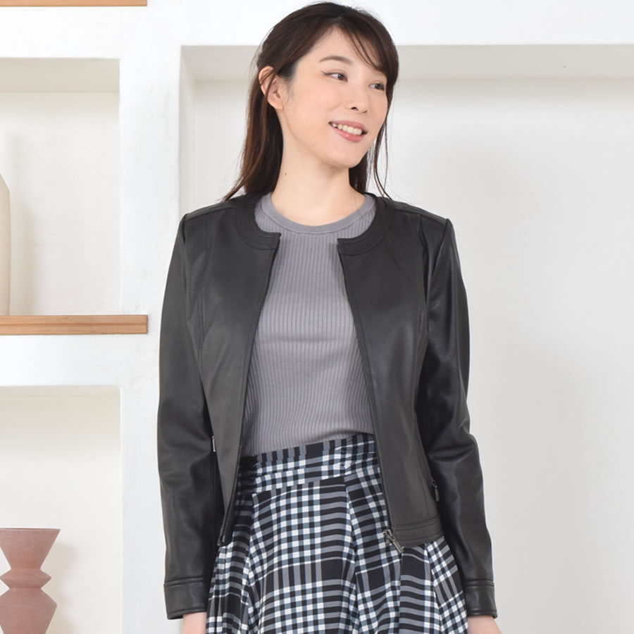 レザージャケット[Merfirge] ラム レザー ノーカラージャケット レディス 結婚式 レザー プレゼント 本革 本皮  ライダースジヤケット