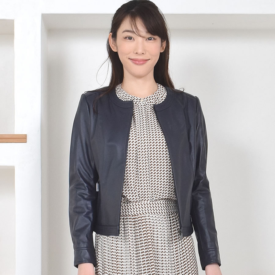 レザージャケット[Merfirge] ラム レザー ノーカラージャケット レディス 結婚式 レザー プレゼント 本革 本皮  ライダースジヤケット