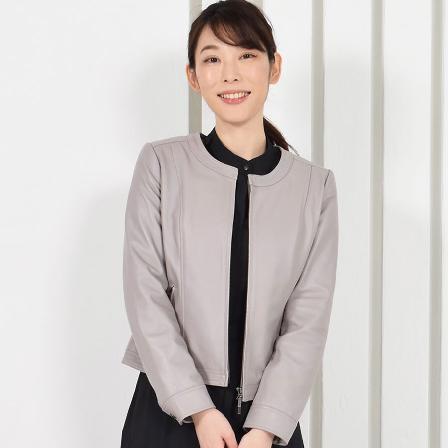 レザージャケット[Merfirge] ラム レザー ノーカラージャケット レディス 結婚式 レザー プレゼント 本革 本皮  ライダースジヤケット