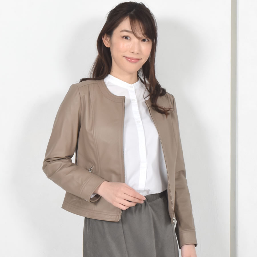 レザージャケット[Merfirge] ラム レザー ノーカラージャケット レディス 結婚式 レザー プレゼント 本革 本皮  ライダースジヤケット