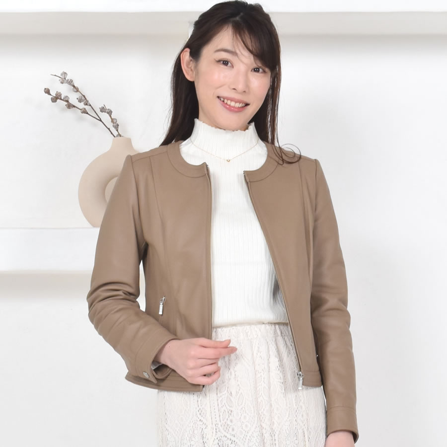 レザージャケット[Merfirge] ラム レザー ノーカラージャケット レディス 結婚式 レザー プレゼント 本革 本皮  ライダースジヤケット