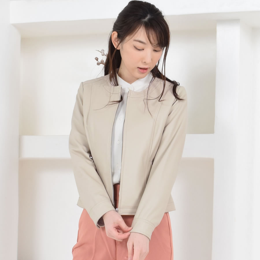 レザージャケット[Merfirge] ラム レザー ノーカラージャケット レディス 結婚式 レザー プレゼント 本革 本皮  ライダースジヤケット