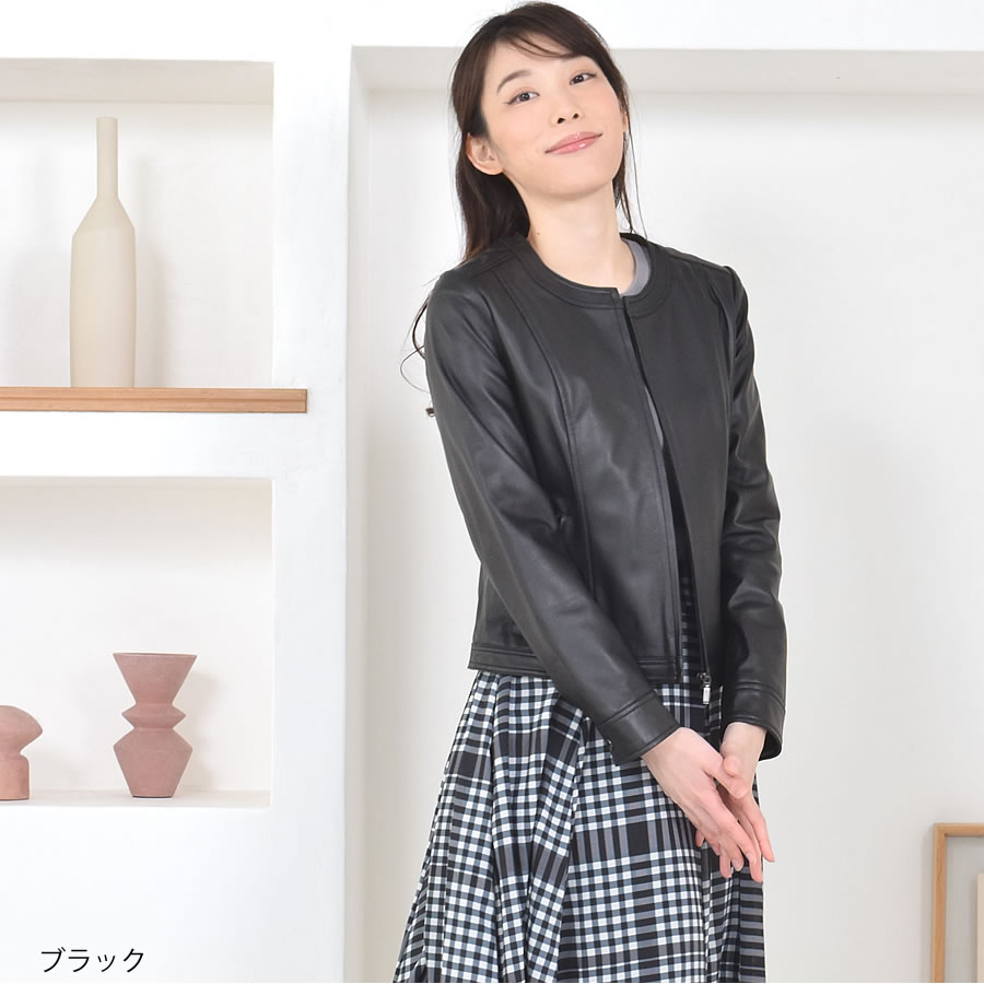 レザージャケット[Merfirge] ラム レザー ノーカラージャケット レディス 結婚式 レザー プレゼント 本革 本皮  ライダースジヤケット
