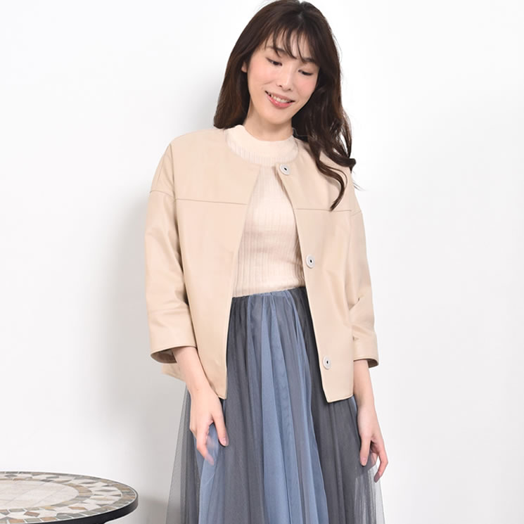 本革 ラム レザー ノーカラー ジャケット[Merfirge]  レディス 結婚式 レザー プレゼント 本革 本皮 レザージャケット ライダースjacket ジヤケット(kt7302)