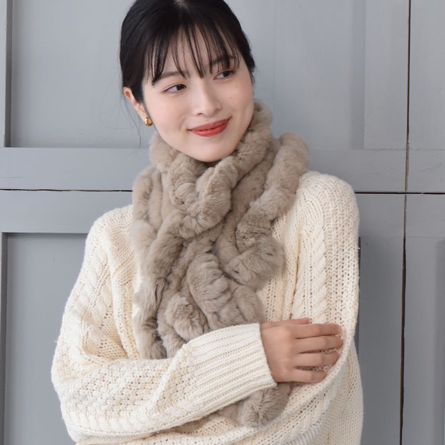 レッキスラビット フリル マフラー レッキス ふわふわ リアルファー レディース フリルデザイン 秋冬 ギフト  ミセス ファッション(FM3606)