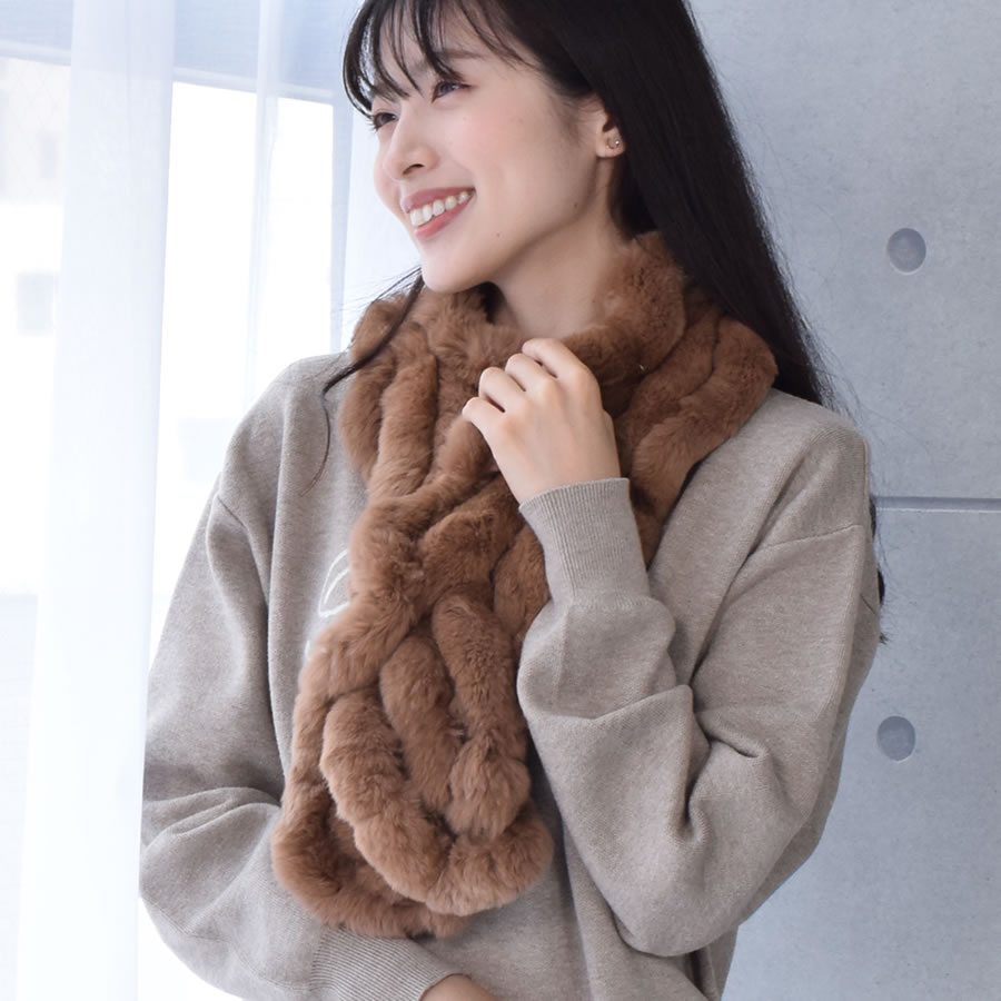 レッキスラビット フリル マフラー レッキス ふわふわ リアルファー レディース フリルデザイン 秋冬 ギフト  ミセス ファッション(FM3606)