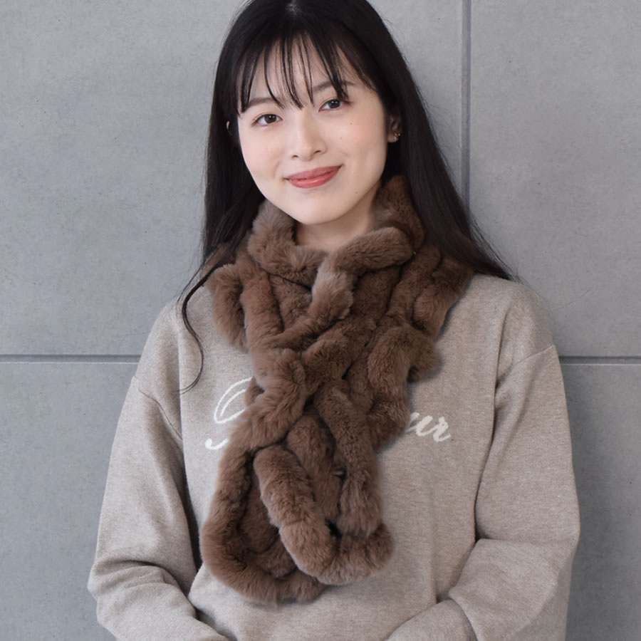 レッキスラビット フリル マフラー レッキス ふわふわ リアルファー レディース フリルデザイン 秋冬 ギフト  ミセス ファッション(FM3606)