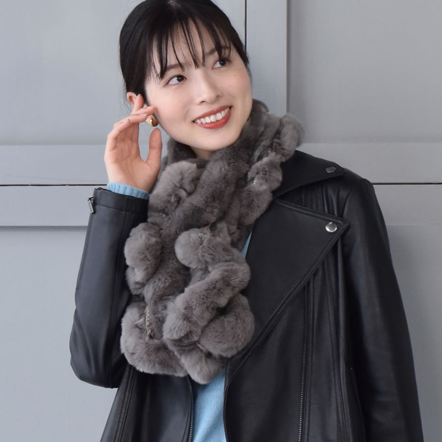 レッキスラビット フリル マフラー レッキス ふわふわ リアルファー レディース フリルデザイン 秋冬 ギフト  ミセス ファッション(FM3606)