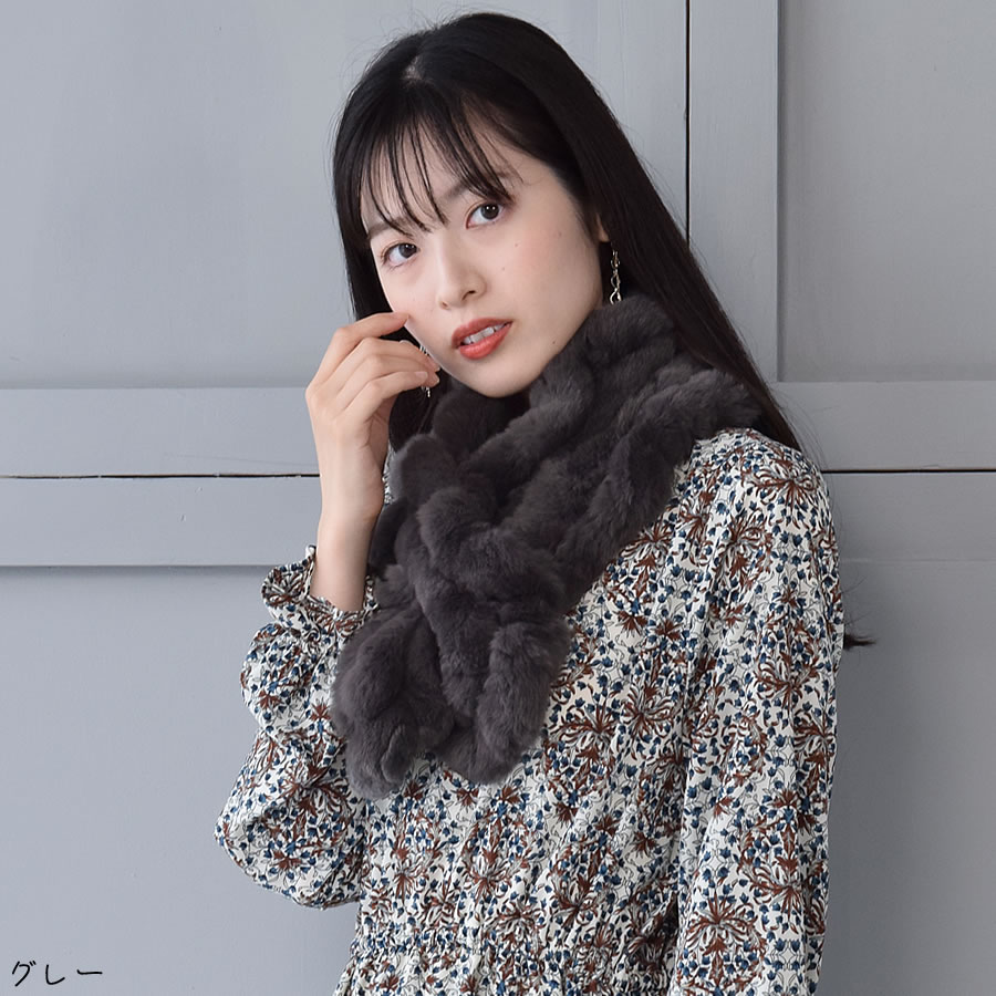 レッキスラビット フリル マフラー レッキス ふわふわ リアルファー レディース フリルデザイン 秋冬 ギフト  ミセス ファッション(FM3606)
